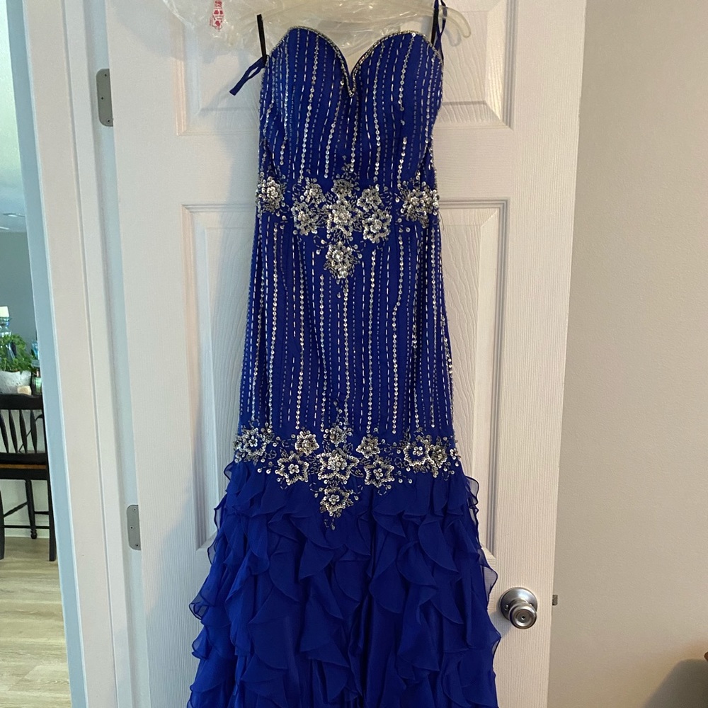 Royal blue, beaded gown